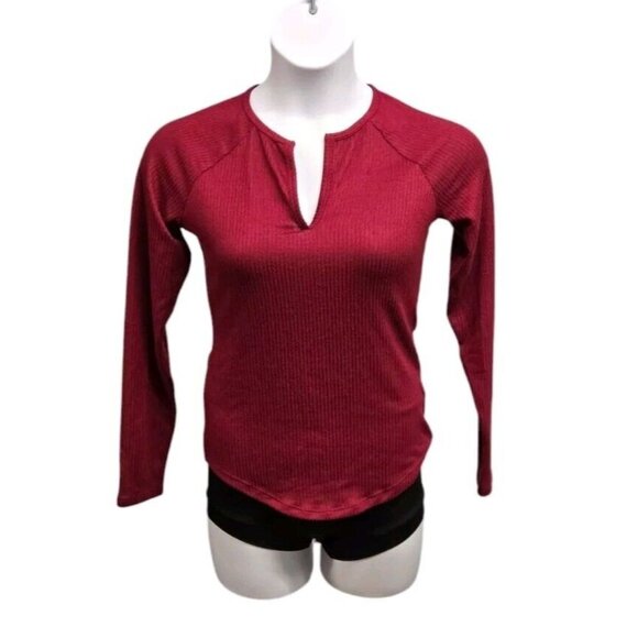 Jenni Other - Jenni Pajama Top Womens Small Berry Wine Long Sleeve Ribbed Knit Split Neck